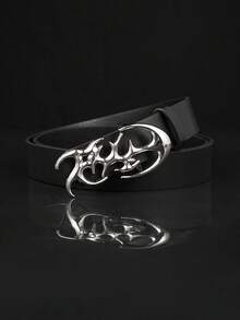 1条男士黑色休闲朋克风双孔镂空扣S码腰带，百搭暗黑朋克风装饰腰带，休闲、商务、男友、丈夫、父亲、男士礼物，日常穿着、时尚、青少年、户外、度假、运动、旅行、街头、波西米亚风、复古秋季、万圣节秋冬配饰，适合青少年、青年、男士，休闲、户外、运动、度假、毕业礼物、生日礼物、日常穿着