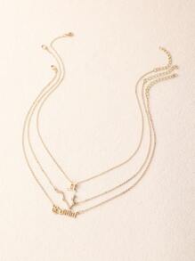 3pcs/Set Rhinestone 12 Zodiac Sign Chain Necklace Set, Women's Versatile Daily Accessory