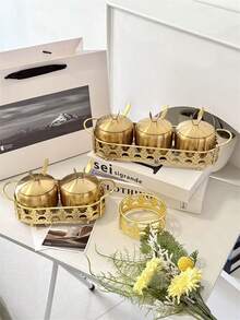 1套304不锈钢调味罐，带金色架子 - 金色不銹鋼調味罐配蕾絲架 - 查看 4