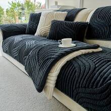 Classic Dyed Comfortable Velvet Sofa Cover For Living Rooms - Machine Washable Polyester T-Cushion Cover - All-In-One Furniture Cover For Single, Double, 3 And 4 And Combination Sofas - 卡其色 - 查看 8