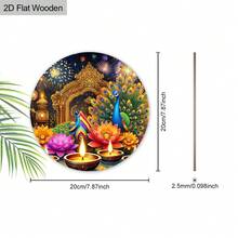 Colgante redondo de madera para Diwali con diseño de loto y pavo real, decoración del hogar para celebraciones festivas, decoración de restaurantes para festivales, idea de regalo de Diwali único