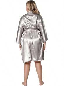 Women Silky Satin Robe Wedding Bridal Party Bride Bridesmaid Robes Kimono Loungewear Dressing GownsHalloween Christmas New Year 2026 - 灰色 - 查看 5