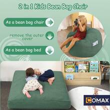 Bean Bag Chair For Kids 8-12, Toddler Beanbag Bed Corduroy, Convertible Child Bean Chair To Floor Mattress With Filler, Kid Reading Comfy Lounge Couch For Boys And Girls Bedroom, Green - 薄荷綠 - 查看 6