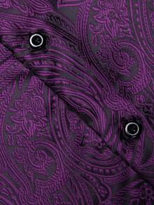 Purple Floral Paisley Mens Long Sleeves Shirt - Casual Formal Button Top For Dinner Party - Màu tím - Xem 6