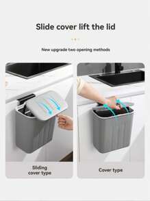 1pc Wall-Mounted Sliding Lid Trash Can With Sealed Lid, Waste Bin, Garbage Storage Box, Bathroom Side Storage Bucket, Home Organization, Flip Lid/Slide Lid, Suitable For Kitchen, Bathroom, Living Room, Comes With Hook