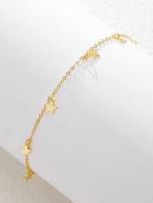 SYMFNY 1pc 925 Sterling Silver Minimalist Smooth Five-Pointed Star Anklet, Suitable For Women Daily Wear And Vacation