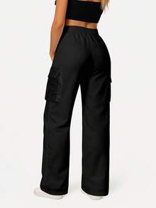 Women's Casual Solid Color Cargo Pants With Pockets, Fashion & Versatile, Suitable For Spring, Autumn & Winter - Black - View 2
