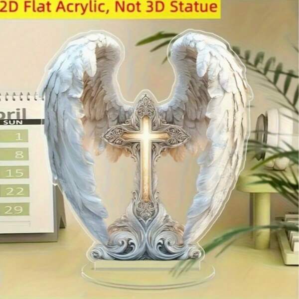 1pc Bohemian Style Acrylic Angel Wing Cross Decor - 2D Desktop & Window Display Decoration, No Electricity Needed, Suitable For Various Room Types, Gift & Sun Catcher, Random Style