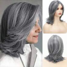 MGrey Wigs For Women Should Length Grey Layered Elderly Hair Wigs With Bangs For Daily Party Use6001 - 灰色-2030 - 查看 1