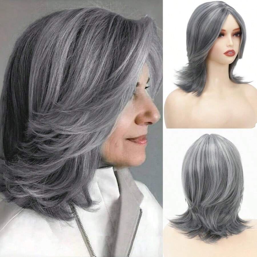 MGrey Wigs For Women Should Length Grey Layered Elderly Hair Wigs With Bangs For Daily Party Use6001 - 灰色-2030 - 查看 1
