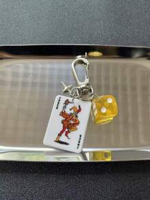 1 Stück Schlüsselanhänger mit Spielkarten, Würfel und Sternanhänger, Schlüsselring aus schwarzer Legierung in Form von Pik, Karo, Kreuz, Cartoon Zahlen-Themen Schmuck, Autoschlüsselanhänger, Charm, Anhänger, Handyband, Autoaufhänger, Schlüsselanhänger