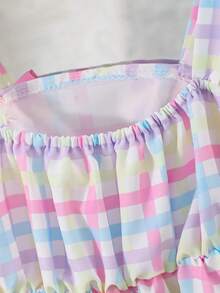 1 Piece Girls Casual Stripe Print + 3D Bow Strap Dress, Suitable For Outdoor, Spring/Summer - Multicolor - View 6