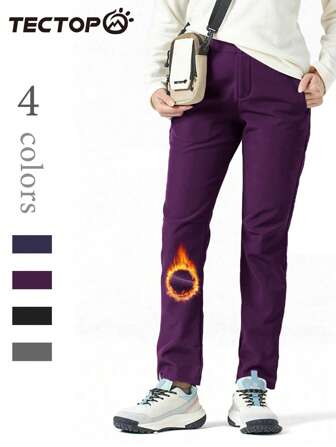 TECTOP Damen Thermofutter Softshell Skihose mit Reißverschlusstaschen an den Seiten, geeignet für kalte Herbst- und Wintermonate, Fleece