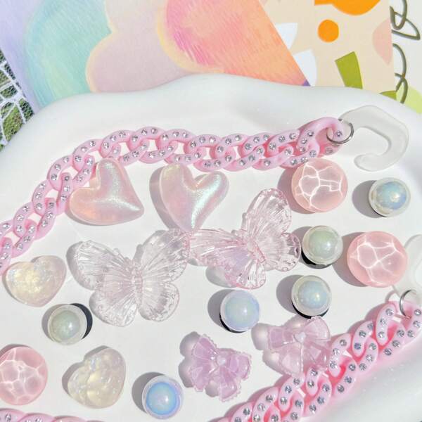 20 piezas de clips decorativos para zapatos con cadena rosa, mariposa y corazón, aptos para sandalias, zapatos de jardín, zapatos de playa, accesorios desmontables DIY