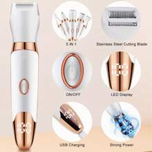 女士体毛剃须刀，电动身体比基尼修剪器 5 合 1 适用于腋毛和腿毛手臂剃须刀修剪套装，多功能脱毛器，USB 充电，锂电池，送给女性的绝佳礼物