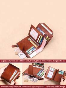1 Stück Strukturierte Geldbörse für Herren, Business Kurz-Brieftasche mit Bi-Fold, kompakten Multi-Kartenfächern, multifunktionaler Kartenetui - Braun - Übersicht 7