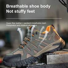 Safety Shoes For Men Women  Steel Toe  Sneakers Lightweight Comfortable Non Slip Resistant Work Shoes For Men Utility Indestructible Industrial Construction - 卡其色 - 查看 6