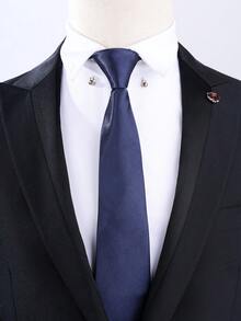 1 件男士免结拉链款黑色斜领带英伦复古领带适合商务宴会和日常穿着、婚礼男士领带