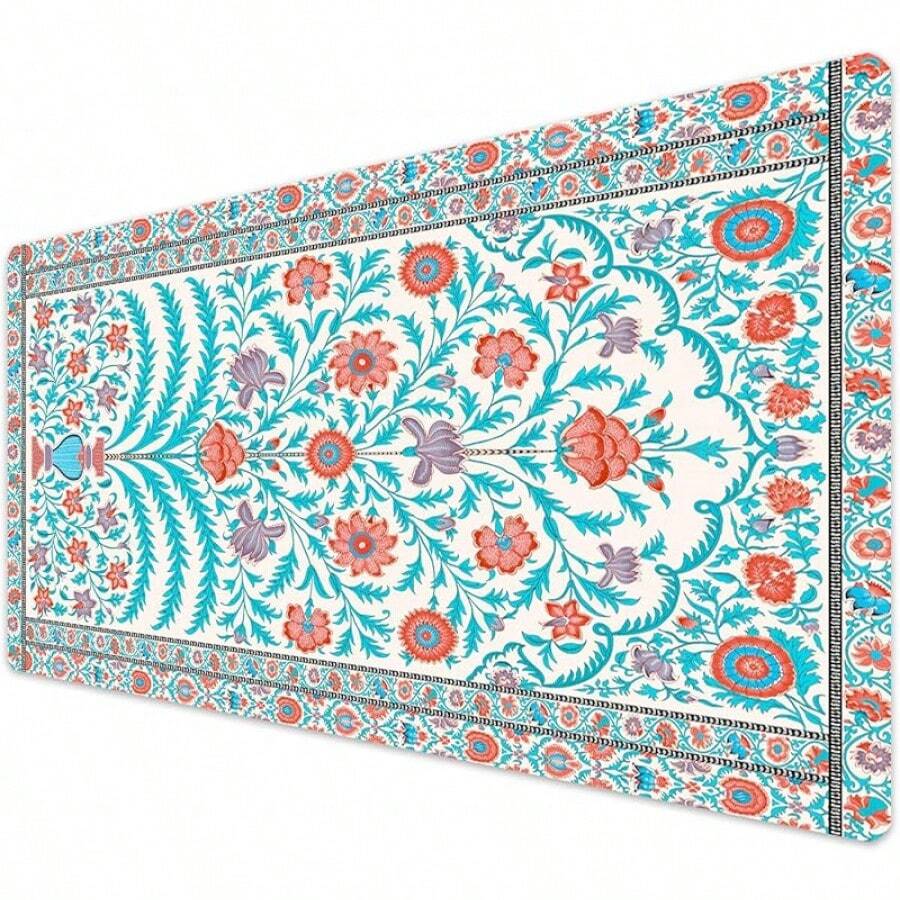 French KOKO Desk, Large Desk Pad Large Mouse Pad Cute Desk Accessories Home Office Essentials XL Desk Desk Pad Keyboard Mouse Desk Pads On Top Of Desks Computer Pink Floral Women Girls - 藍綠色地毯 - 查看 1