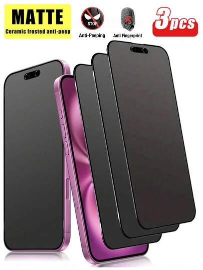3 片装适用于 9H 的磨砂隐私屏幕保护膜，非玻璃，兼容 17/17 Pro/17 Pro Max/17 Air/16ProMax/16E/16Plus/15ProMax/14/13/12/11/XR/X/XS/7/8，防指纹磨砂隐私屏幕保护膜（6.1 英寸），全覆盖磨砂陶瓷隐私屏幕保护膜