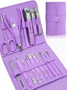 16pcs Professional Stainless Steel Manicure And Pedicure Set, Includes Nail Clipper, Scissor, Ear Pick And Travel Kit, Foot And Beauty Care Tools For Experts