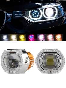 1pc Car Headlight LED Angel Devil Eyes Headlight Projector Lens High/Low Beam Strobe Spotlight DRL Dual Halo Lamp - Multicolor - View 2