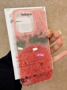 Strawberry Painted Epoxy Glitter Minimalist Shock-Proof Thick Phone Case Compatible With IPhone 16/11/16Pro/16Plus/16ProMax/16e/15ProMax/13/14/12/XS/XR, Compatible With IPhone 16 XR/7/8/IPhone 16ProMax/IPhone 15ProMax/12ProMax/13ProMax/14ProMax 13 11 12p14 P11 Soft Case P12 Anti-Drop XS.XR Phone Shell Cover - Multicolor - View 1