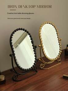 1 Pc European Style High-End Vanity Makeup Mirror, Suitable For Home Bedroom Desk, Influencer Dorm Beauty Mirror, With Flip Function - Multicolor - View 7