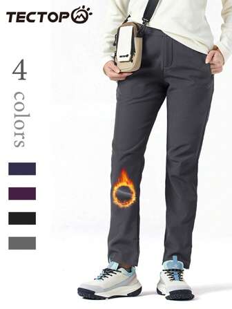TECTOP Spodnie sportowe damskie z miękką powłoką termiczną i kieszeniami bocznymi zapinanymi na zamek, idealne na jesienne i zimowe chłody, do wędrówek pieszych, jazdy na nartach, polarowe