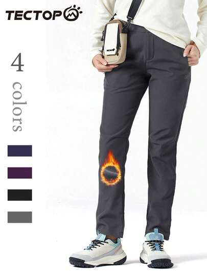 TECTOP Thermal Lined Zipped Side Pockets Soft Shell Outdoor Sports Pants For Women, Suitable For Autumn Cold And Winter, For Hiking, Skiing, Fleece