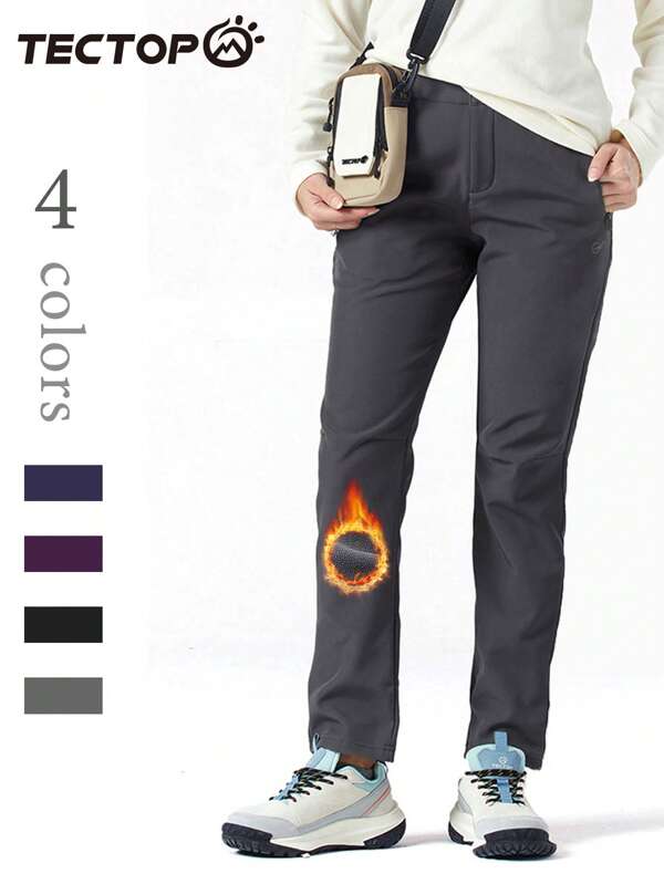 TECTOP Pantalones deportivos para mujer con forro térmico, bolsillos con cremallera laterales, de capa suave, aptos para otoño frío e invierno, para senderismo, esquí, forro polar