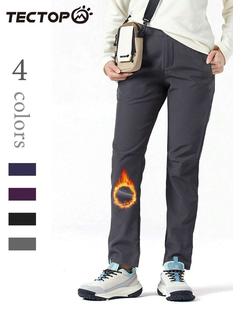 TECTOP Thermal Lined Zipped Side Pockets Soft Shell Outdoor Sports Pants For Women, Suitable For Autumn Cold And Winter, For Hiking, Skiing, Fleece