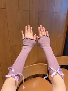 1 Pair Y2K Style Women Knitted Arm/Leg Warmers, Fashion Street Decorative Gloves, Holiday Small Gift, Suitable For Daily Wear - A - View 3