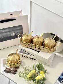 1套304不锈钢调味罐，带金色架子 - 金色不銹鋼調味罐配蕾絲架 - 查看 8