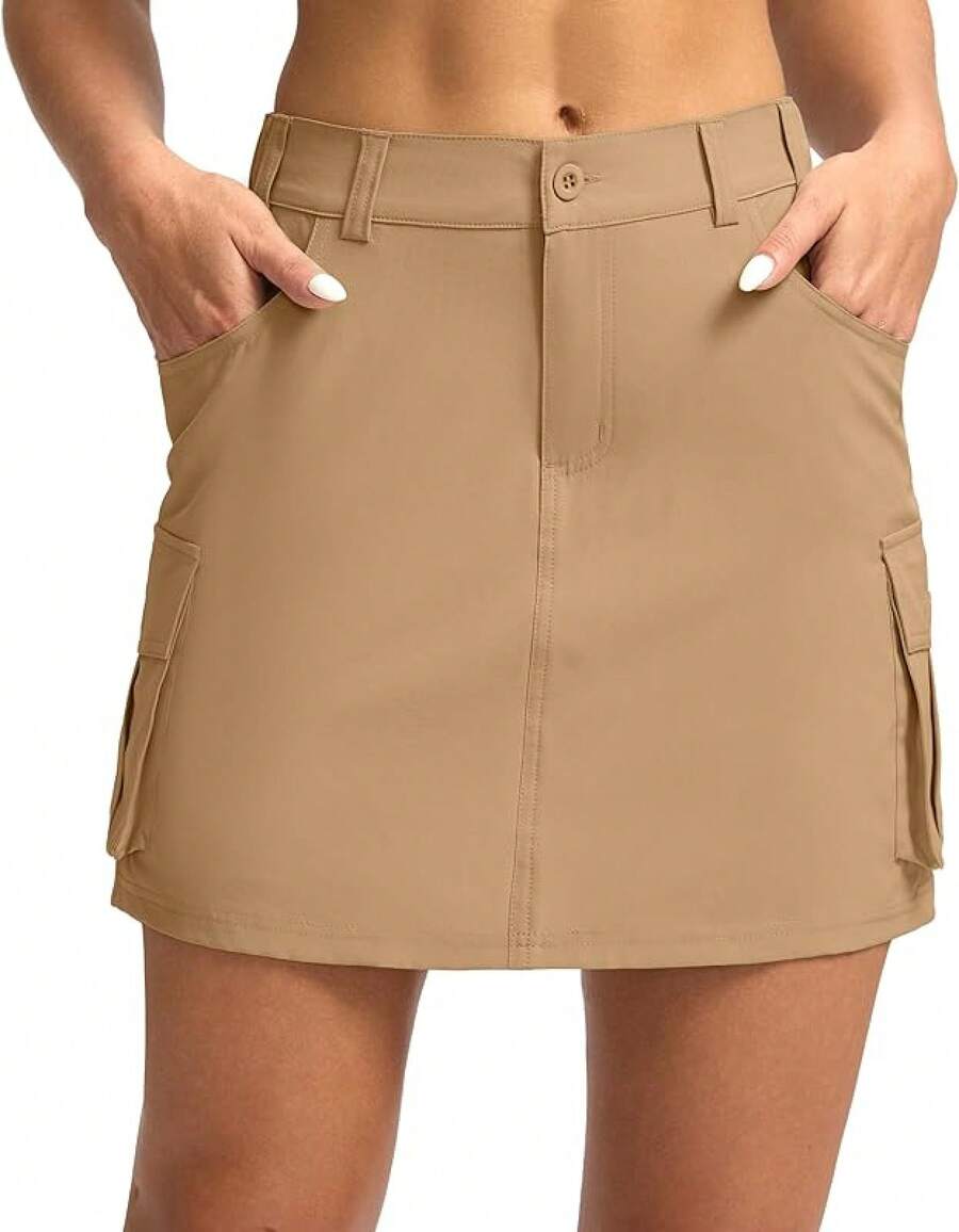 Women's Skort 5 Pockets Cargo Skirt Skirts Skorts Women Casual Summer Hiking - 深卡其色 - 查看 1