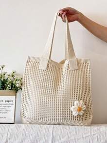 Summer Vacation Beach Bag, Large Capacity Shoulder Bag, Elegant Ladies' Fashion Shoulder Bag, Crochet Travel Bag, Travel Essential, Mother's Day Gift, Bridesmaid Gift Bag, College Student Lunch Bag, Business Women , Beach Bag - Beige - View 15