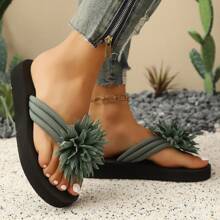 Women's Thong Sandals, Fashion Comfortable Lightweight Beach Flip Flops, Casual Floral House Slippers