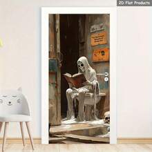 2 件恐怖骷髅马桶和墙贴 - 撕下并粘贴带有骷髅的门贴花，怪异浴室墙壁艺术，适用于万圣节、家居装饰、客厅、卧室、办公室、宿舍、万圣节装饰、房间装饰、墙壁装饰、秋季装饰