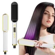 Brosse lissante, lisse mieux les cheveux que les produits normaux, convient à tous les types de cheveux, conception de peigne anti-brûlure, peigne à cheveux chauds pour des cheveux lisses sans frisottis - brosse fer à lisser en céramique, écran LCD, température réglable, utilisation mouillée et sèche, cadeau parfait pour les femmes