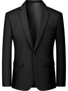 MALE Men's One Button Suit Elegant Solid Color Blazers Lightweight Sport Coats BlazerChristmas SK9H - 黑色 - 查看 9
