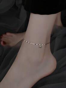 1Pc Adjustable Beaded Anklet For Women - Stylish Summer Silver Charm Ankle Bracelet, & Elegant Foot Chain Accessory