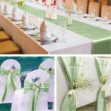 10pcs 30*275cm Wedding Satin Tablecloths, Sage Green/Dark Green Silk Tablecloths For Banquet Tables, Suitable For Rectangular/Round Dining Tables - Green - View 7