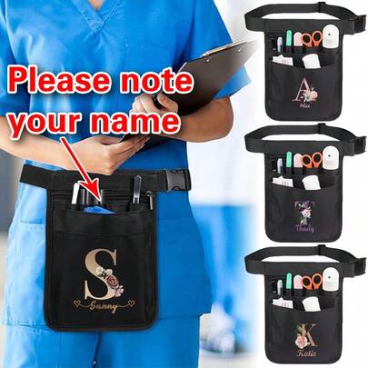 1pc Customized Nursing Tool Waist Bag Nurse Medical Bag Personalized Custom Name Initials A To Z Letter Pattern Pet Medical Care Bao Universal Multi Pocket Nurse Personal Tailor Fanny Pack Multi Pocket Waist Organizer Belt With Adjustable Waist Strap Work Pocket Medical Supplies Storage Waist Pouch Organizer Pouch