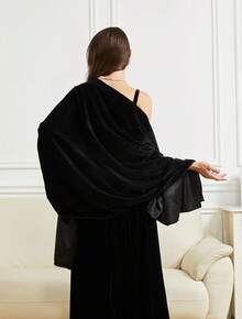 Women's Velvet Shawl And Wrap Wedding Bridal Bridesmaid Outwear Evening Party Prom Dress Accessories Scarf - 黑色 - 查看 2