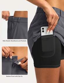 Women's Skort 5 Pockets Cargo Skirt Skirts Skorts Women Casual Summer Hiking - 深灰色 - 查看 3