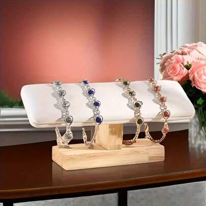 1pc Rectangular Desktop Makeup Display Tray, Available In Black/White - Multifunctional, Electricity-Free, Sturdy Wooden Display Stand, Suitable For Watches, Bracelets, Retail And Exhibition Storage Trays