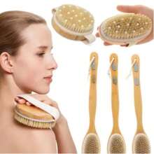 2 In 1 Dry Skin Body Brush Natural Bristle Dead Skin Remover Anti Cellulite Exfoliates Blood Circulation Health Massage Tools - 杏色 - 查看 2