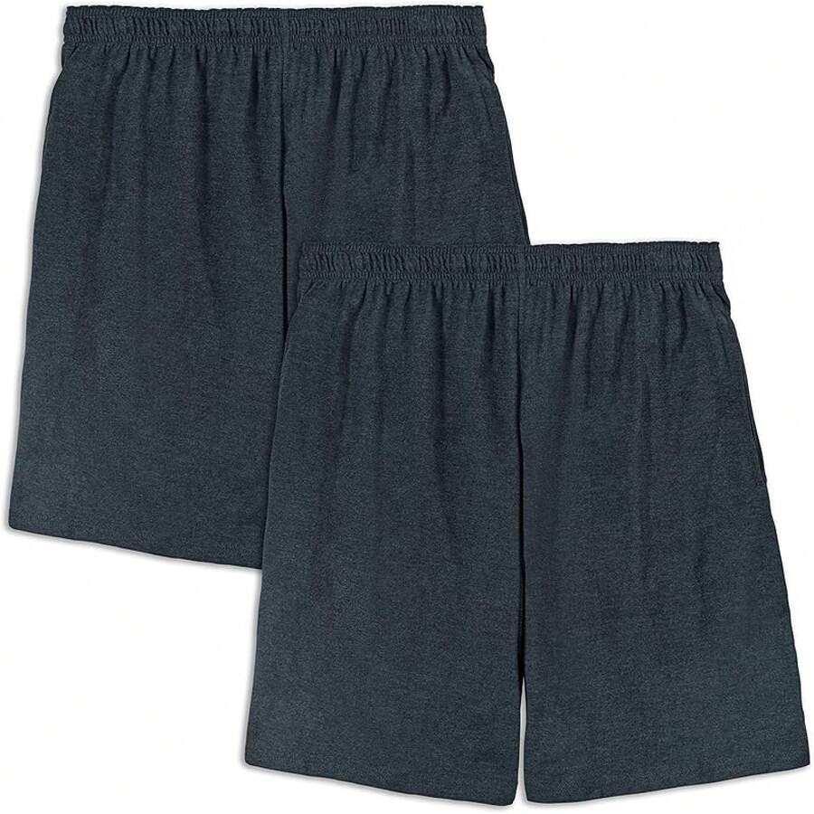 Men's  Cotton Shorts With Pockets (S-4XL) - 2 Paket - Heather Hitam - View 1