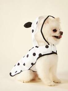 PETSIN 1 件圆点熊猫耳朵设计黑色边缘防水雨衣，适合猫狗雨天外出