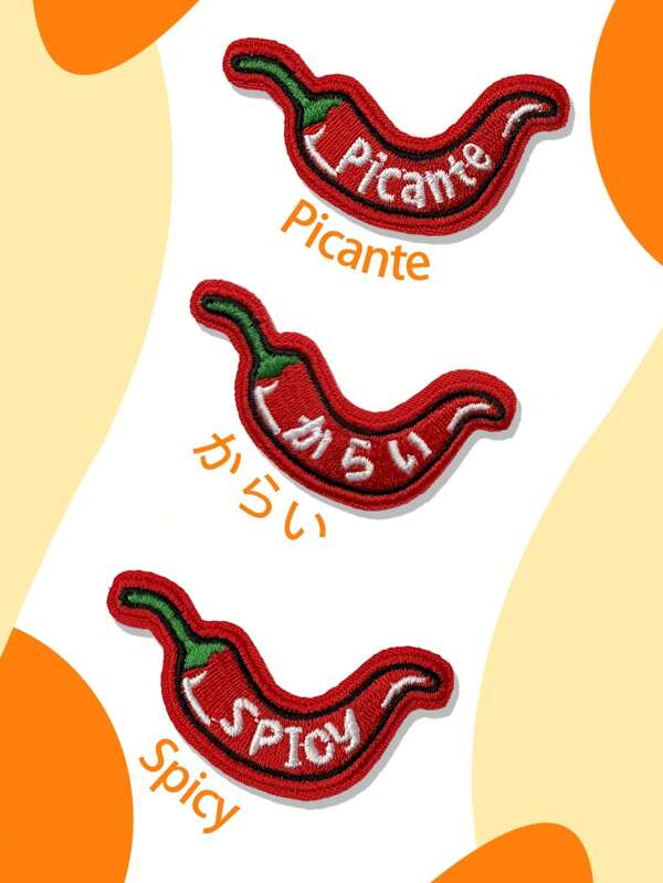 4 piezas de parches bordados con pimientos picantes para transferencia térmica, decoraciones aplicadas para prendas de vestir españolas y japonesas